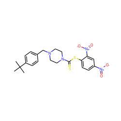 CC(C)(C)c1ccc(CN2CCN(C(=S)Sc3ccc([N+](=O)[O-])cc3[N+](=O)[O-])CC2)cc1 ZINC000095576796