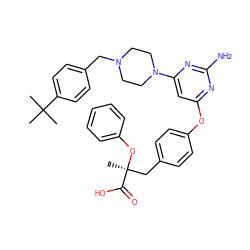 CC(C)(C)c1ccc(CN2CCN(c3cc(Oc4ccc(C[C@](C)(Oc5ccccc5)C(=O)O)cc4)nc(N)n3)CC2)cc1 ZINC000042966896