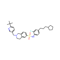 CC(C)(C)c1ccc(CN2CCc3cc(S(=O)(=O)Nc4ccc(CCCC5CCCC5)cc4F)ccc3C2)cn1 ZINC000220169127