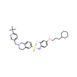 CC(C)(C)c1ccc(CN2CCc3cc(S(=O)(=O)Nc4ccc(OCCCC5CCCCC5)cc4F)ccc3C2)cn1 ZINC000261138363