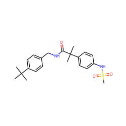 CC(C)(C)c1ccc(CNC(=O)C(C)(C)c2ccc(NS(C)(=O)=O)cc2)cc1 ZINC000073224397