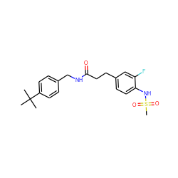 CC(C)(C)c1ccc(CNC(=O)CCc2ccc(NS(C)(=O)=O)c(F)c2)cc1 ZINC000040394918