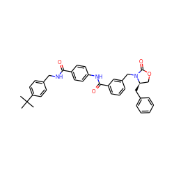 CC(C)(C)c1ccc(CNC(=O)c2ccc(NC(=O)c3cccc(CN4C(=O)OC[C@H]4Cc4ccccc4)c3)cc2)cc1 ZINC000223415044