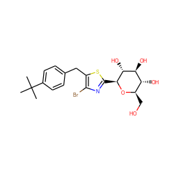 CC(C)(C)c1ccc(Cc2sc([C@@H]3O[C@H](CO)[C@@H](O)[C@H](O)[C@H]3O)nc2Br)cc1 ZINC000058563622