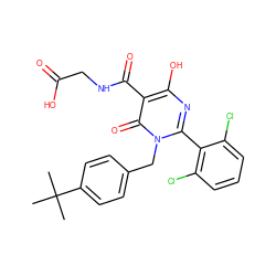 CC(C)(C)c1ccc(Cn2c(-c3c(Cl)cccc3Cl)nc(O)c(C(=O)NCC(=O)O)c2=O)cc1 ZINC000103264995