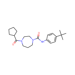 CC(C)(C)c1ccc(NC(=O)N2CCCN(C(=O)C3CCCC3)CC2)cc1 ZINC000071330676