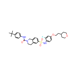 CC(C)(C)c1ccc(NC(=O)N2CCc3cc(S(=O)(=O)Nc4ccc(OCCC5CCOCC5)cc4F)ccc3C2)cc1 ZINC000261187929