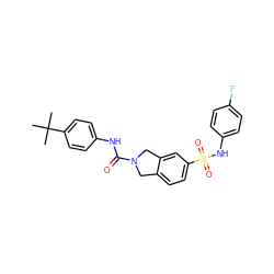 CC(C)(C)c1ccc(NC(=O)N2Cc3ccc(S(=O)(=O)Nc4ccc(F)cc4)cc3C2)cc1 ZINC000220171403