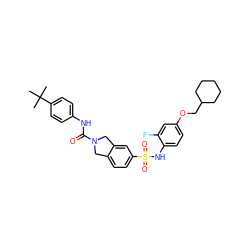 CC(C)(C)c1ccc(NC(=O)N2Cc3ccc(S(=O)(=O)Nc4ccc(OCC5CCCCC5)cc4F)cc3C2)cc1 ZINC000220161251