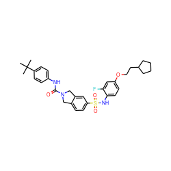 CC(C)(C)c1ccc(NC(=O)N2Cc3ccc(S(=O)(=O)Nc4ccc(OCCC5CCCC5)cc4F)cc3C2)cc1 ZINC000261178426