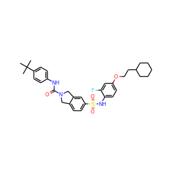 CC(C)(C)c1ccc(NC(=O)N2Cc3ccc(S(=O)(=O)Nc4ccc(OCCC5CCCCC5)cc4F)cc3C2)cc1 ZINC000261087073