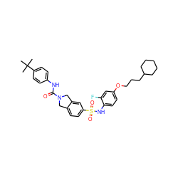 CC(C)(C)c1ccc(NC(=O)N2Cc3ccc(S(=O)(=O)Nc4ccc(OCCCC5CCCCC5)cc4F)cc3C2)cc1 ZINC000261102667