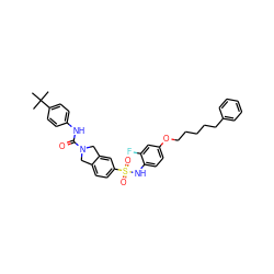 CC(C)(C)c1ccc(NC(=O)N2Cc3ccc(S(=O)(=O)Nc4ccc(OCCCCCc5ccccc5)cc4F)cc3C2)cc1 ZINC000261183728