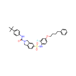 CC(C)(C)c1ccc(NC(=O)N2Cc3ccc(S(=O)(=O)Nc4ccc(OCCCCc5ccccc5)cc4F)cc3C2)cc1 ZINC000261172263