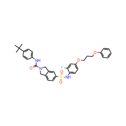 CC(C)(C)c1ccc(NC(=O)N2Cc3ccc(S(=O)(=O)Nc4ccc(OCCCOc5ccccc5)cc4F)cc3C2)cc1 ZINC000220180993