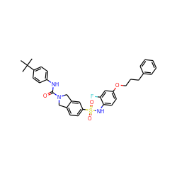 CC(C)(C)c1ccc(NC(=O)N2Cc3ccc(S(=O)(=O)Nc4ccc(OCCCc5ccccc5)cc4F)cc3C2)cc1 ZINC000261141028