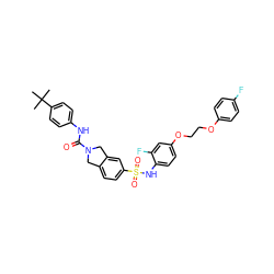 CC(C)(C)c1ccc(NC(=O)N2Cc3ccc(S(=O)(=O)Nc4ccc(OCCOc5ccc(F)cc5)cc4F)cc3C2)cc1 ZINC000261177005