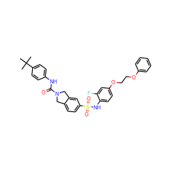 CC(C)(C)c1ccc(NC(=O)N2Cc3ccc(S(=O)(=O)Nc4ccc(OCCOc5ccccc5)cc4F)cc3C2)cc1 ZINC000220162305