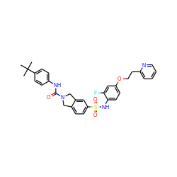 CC(C)(C)c1ccc(NC(=O)N2Cc3ccc(S(=O)(=O)Nc4ccc(OCCc5ccccn5)cc4F)cc3C2)cc1 ZINC000261102398