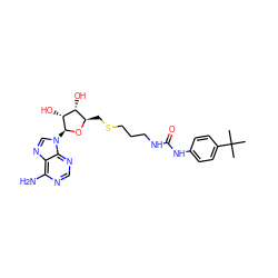 CC(C)(C)c1ccc(NC(=O)NCCCSC[C@H]2O[C@@H](n3cnc4c(N)ncnc43)[C@H](O)[C@@H]2O)cc1 ZINC000103293051