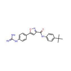 CC(C)(C)c1ccc(NC(=O)c2cc(-c3ccc(NC(=N)N)cc3)on2)cc1 ZINC000169327284