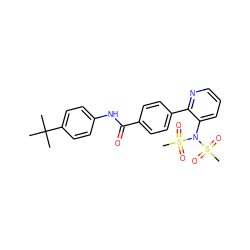 CC(C)(C)c1ccc(NC(=O)c2ccc(-c3ncccc3N(S(C)(=O)=O)S(C)(=O)=O)cc2)cc1 ZINC000038149569