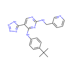 CC(C)(C)c1ccc(Nc2nc(NCc3cccnc3)ncc2-c2nnn[nH]2)cc1 ZINC000040918434