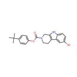 CC(C)(C)c1ccc(OC(=O)N2CCc3c([nH]c4ccc(O)cc34)C2)cc1 ZINC000095598107