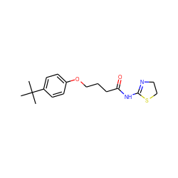 CC(C)(C)c1ccc(OCCCC(=O)NC2=NCCS2)cc1 ZINC000002661020