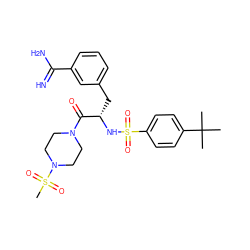 CC(C)(C)c1ccc(S(=O)(=O)N[C@@H](Cc2cccc(C(=N)N)c2)C(=O)N2CCN(S(C)(=O)=O)CC2)cc1 ZINC000003834117