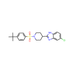 CC(C)(C)c1ccc(S(=O)(=O)N2CCC(c3nc4cc(Cl)ccc4[nH]3)CC2)cc1 ZINC000015987562