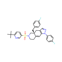 CC(C)(C)c1ccc(S(=O)(=O)N2CCC3=Cc4c(cnn4-c4ccc(F)cc4)C[C@@]3(Cc3ccc(F)cc3)C2)cn1 ZINC000029128279