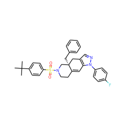 CC(C)(C)c1ccc(S(=O)(=O)N2CCC3=Cc4c(cnn4-c4ccc(F)cc4)C[C@]3(Cc3ccccc3)C2)cc1 ZINC000029127685