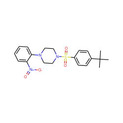 CC(C)(C)c1ccc(S(=O)(=O)N2CCN(c3ccccc3[N+](=O)[O-])CC2)cc1 ZINC000007979162