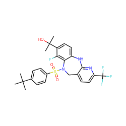 CC(C)(C)c1ccc(S(=O)(=O)N2Cc3ccc(C(F)(F)F)nc3Nc3ccc(C(C)(C)O)c(F)c32)cc1 ZINC000095576828