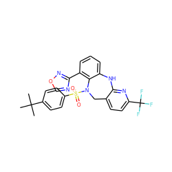 CC(C)(C)c1ccc(S(=O)(=O)N2Cc3ccc(C(F)(F)F)nc3Nc3cccc(-c4ncon4)c32)cc1 ZINC000095552012