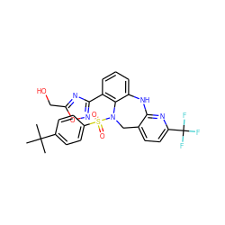 CC(C)(C)c1ccc(S(=O)(=O)N2Cc3ccc(C(F)(F)F)nc3Nc3cccc(-c4noc(CO)n4)c32)cc1 ZINC000043196358