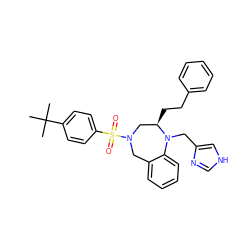 CC(C)(C)c1ccc(S(=O)(=O)N2Cc3ccccc3N(Cc3c[nH]cn3)[C@H](CCc3ccccc3)C2)cc1 ZINC000025981474