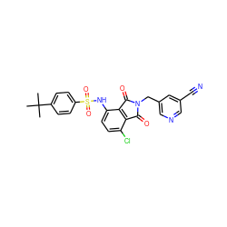 CC(C)(C)c1ccc(S(=O)(=O)Nc2ccc(Cl)c3c2C(=O)N(Cc2cncc(C#N)c2)C3=O)cc1 ZINC000653845392