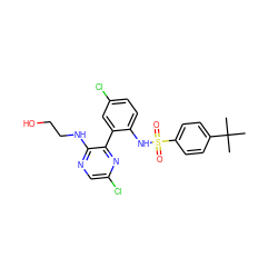 CC(C)(C)c1ccc(S(=O)(=O)Nc2ccc(Cl)cc2-c2nc(Cl)cnc2NCCO)cc1 ZINC000474602353