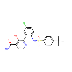 CC(C)(C)c1ccc(S(=O)(=O)Nc2ccc(Cl)cc2-c2nccc(C(N)=O)c2O)cc1 ZINC000474605897