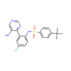 CC(C)(C)c1ccc(S(=O)(=O)Nc2ccc(Cl)cc2-c2ncncc2N)cc1 ZINC000474609102