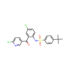 CC(C)(C)c1ccc(S(=O)(=O)Nc2ccc(Cl)cc2C(=O)c2ccc(Cl)nc2)cc1 ZINC000113626301