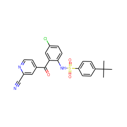 CC(C)(C)c1ccc(S(=O)(=O)Nc2ccc(Cl)cc2C(=O)c2ccnc(C#N)c2)cc1 ZINC000038514379