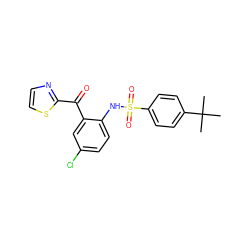 CC(C)(C)c1ccc(S(=O)(=O)Nc2ccc(Cl)cc2C(=O)c2nccs2)cc1 ZINC000113626024