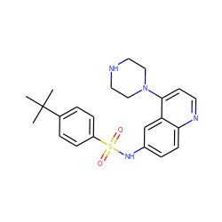 CC(C)(C)c1ccc(S(=O)(=O)Nc2ccc3nccc(N4CCNCC4)c3c2)cc1 ZINC000026729602