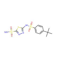 CC(C)(C)c1ccc(S(=O)(=O)Nc2nnc(S(N)(=O)=O)s2)cc1 ZINC000013684145