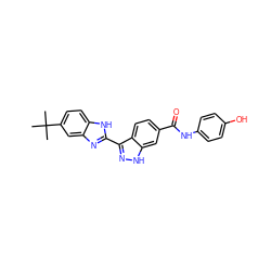 CC(C)(C)c1ccc2[nH]c(-c3n[nH]c4cc(C(=O)Nc5ccc(O)cc5)ccc34)nc2c1 ZINC000166589384