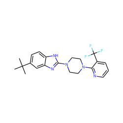 CC(C)(C)c1ccc2[nH]c(N3CCN(c4ncccc4C(F)(F)F)CC3)nc2c1 ZINC000034635956