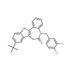 CC(C)(C)c1ccc2[nH]c3c(c2c1)CC(=O)N(Cc1ccc(Cl)c(Cl)c1)c1ccccc1-3 ZINC000045299497